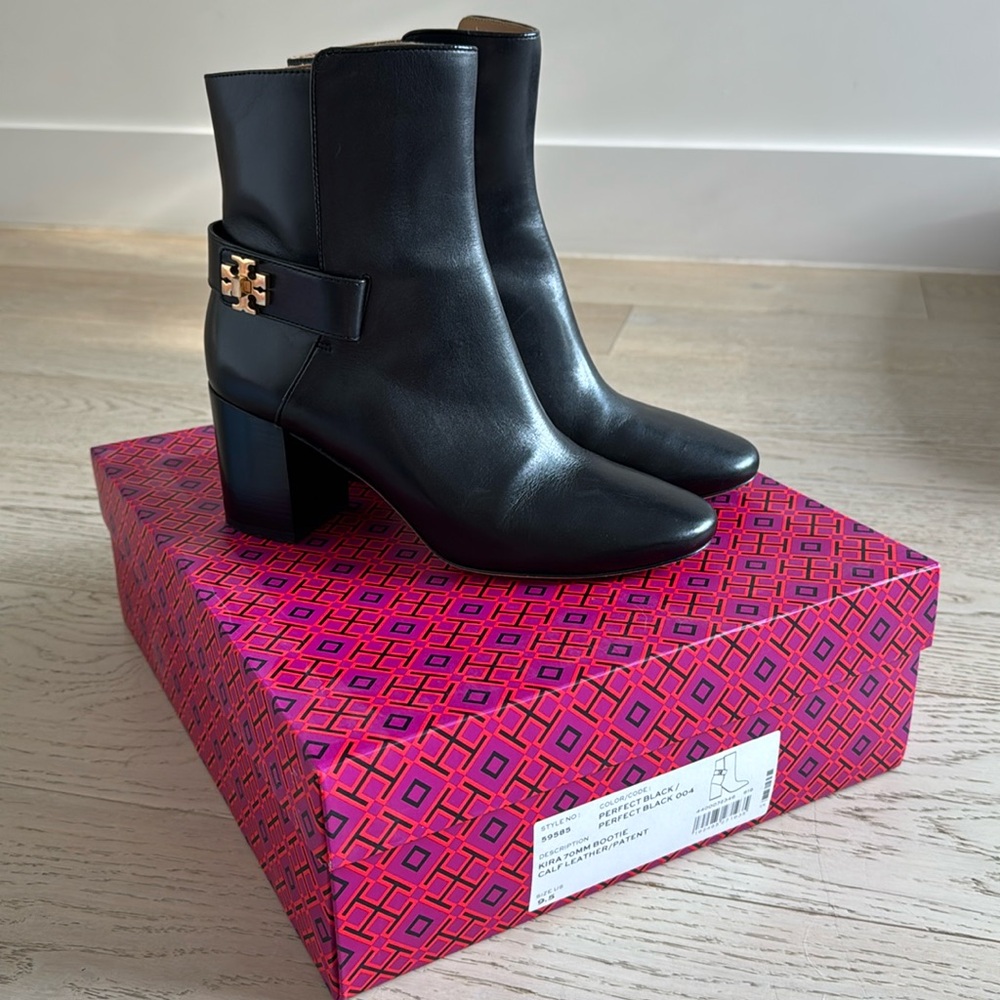 Tory Burch black leather heeled booties